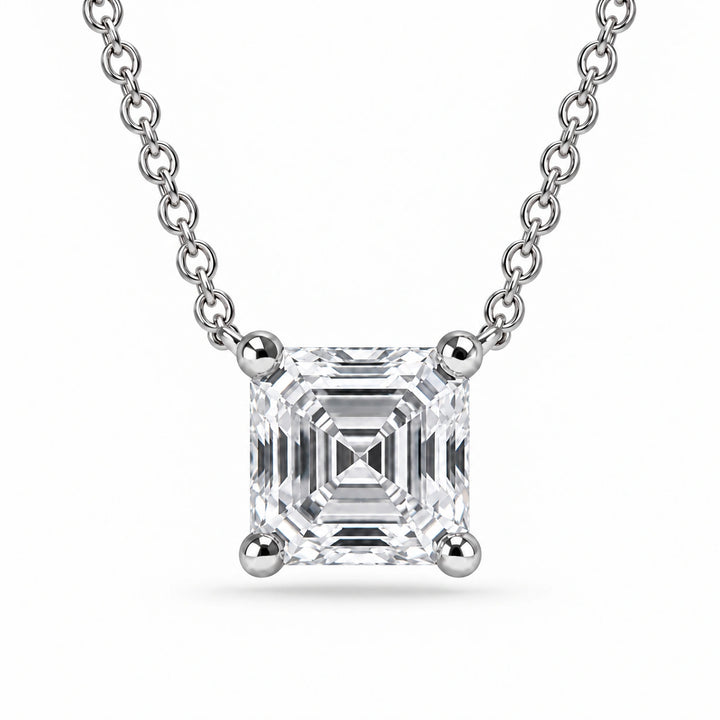 Asscher-Cut Lab Diamond Pendant in 14K White Gold, product visualization