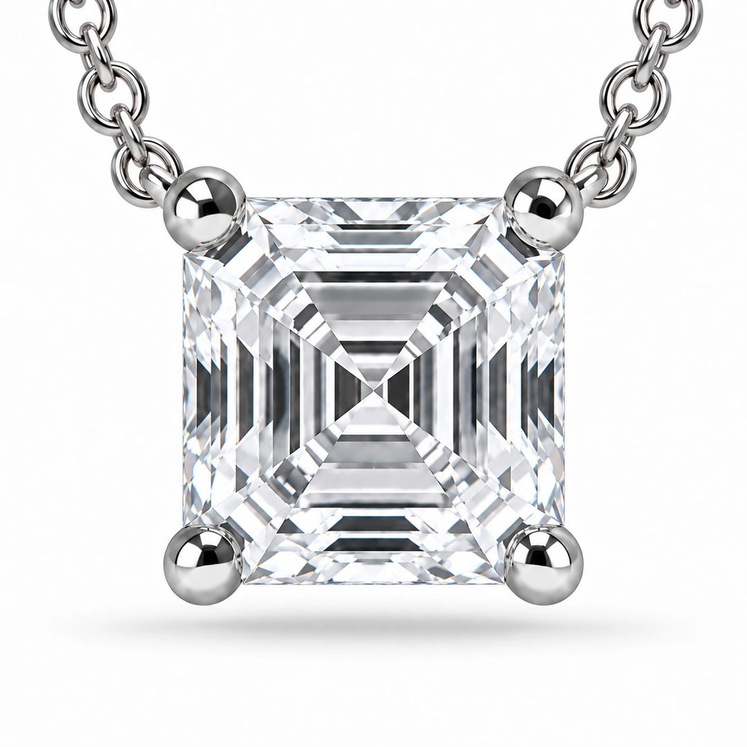 Asscher-Cut Lab Diamond Pendant close-up detail, product visualization