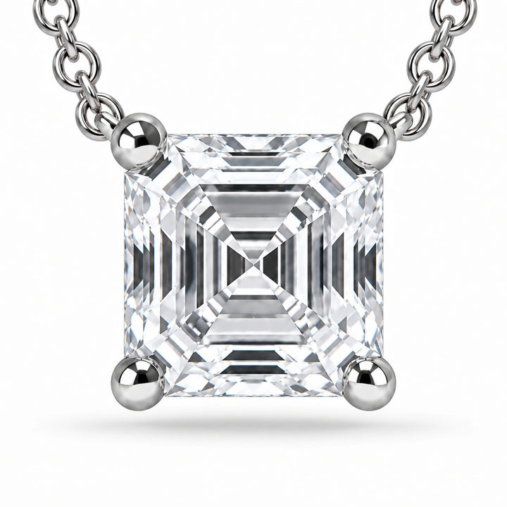 Asscher-Cut Lab Diamond Pendant close-up detail, product visualization