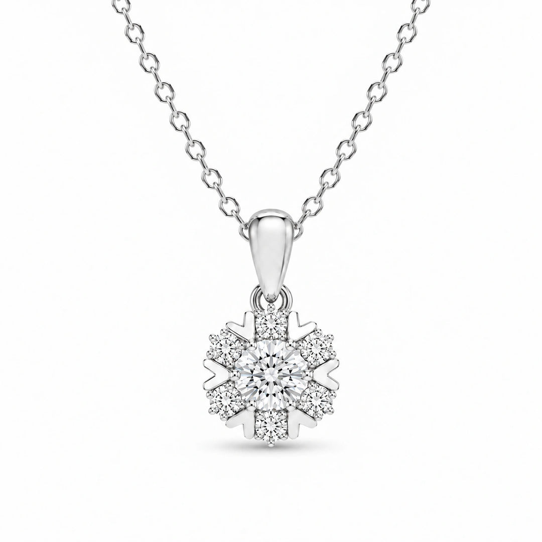 Snowflake Lab Diamond Pendant in 14K White Gold, product visualization
