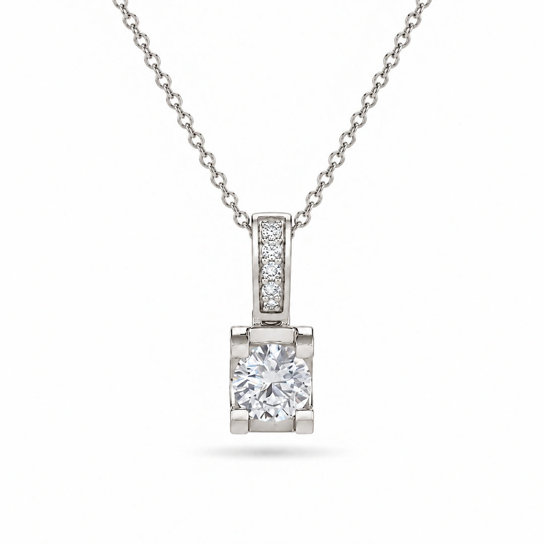 Pavé Bail Round Lab Diamond Pendant 0.60ctw in Platinum 950, product visualization