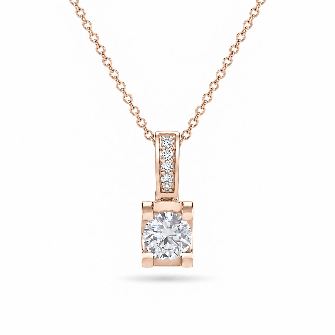 Pavé Bail Round Lab Diamond Pendant 0.60ctw in 14K Rose Gold, product visualization