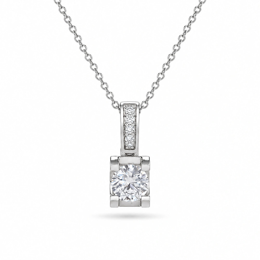 Pavé Bail Round Lab Diamond Pendant 0.60ctw in 14K White Gold, product visualization