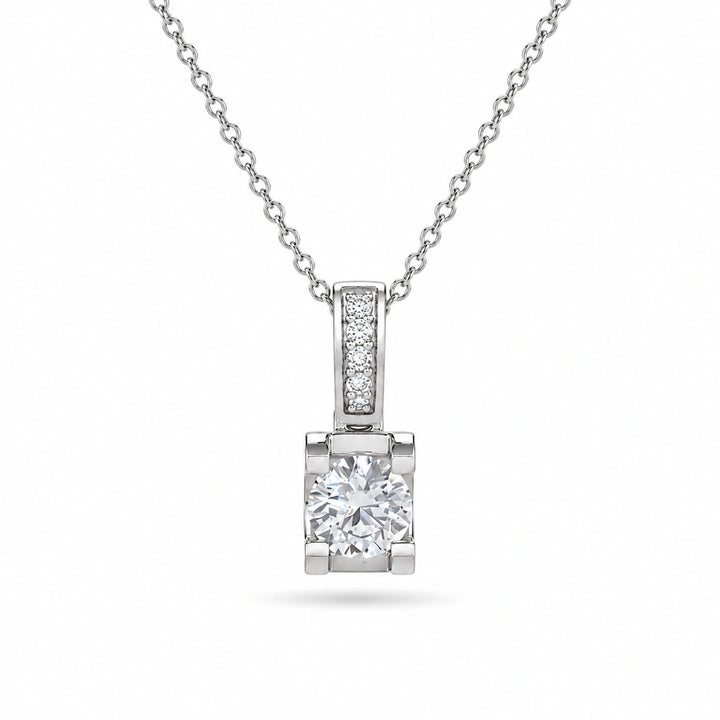Pavé Bail Round Lab Diamond Pendant 0.60ctw in 14K White Gold, product visualization