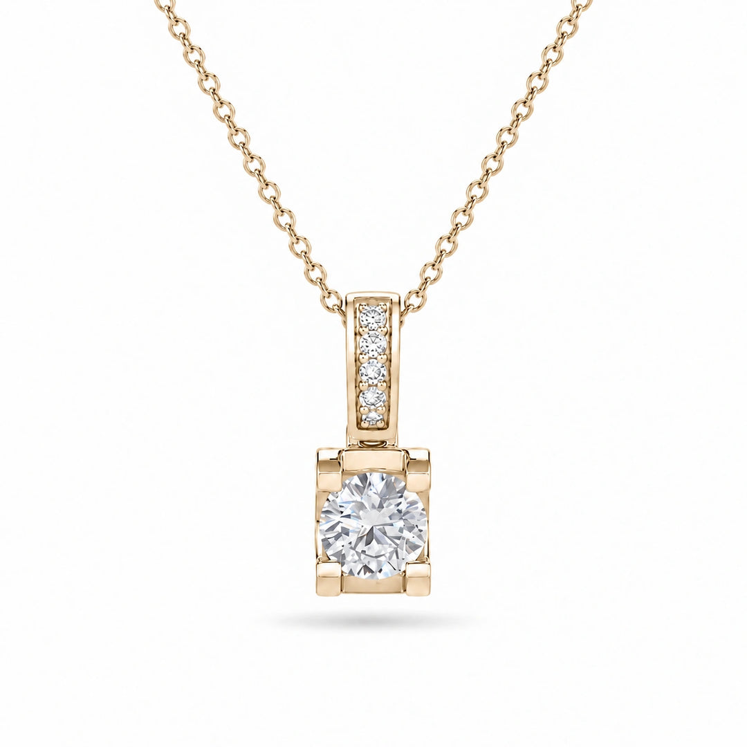 Pavé Bail Round Lab Diamond Pendant 0.60ctw in 14K Yellow Gold, product visualization