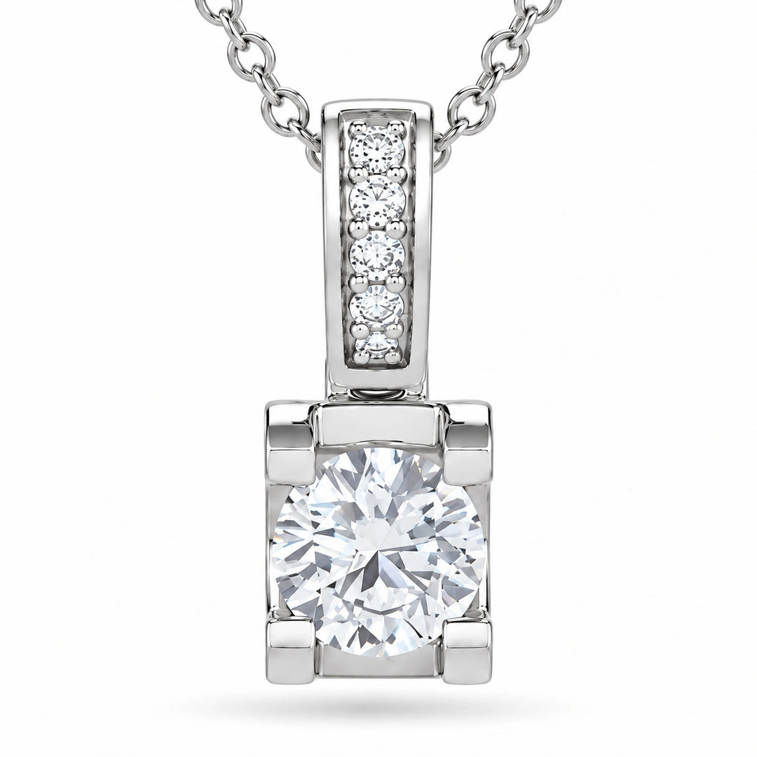 Pavé Bail Round Lab Diamond Pendant 0.60ctw close-up detail, product visualization
