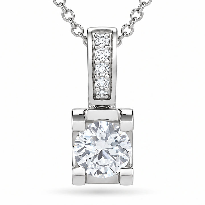 Pavé Bail Round Lab Diamond Pendant 0.60ctw close-up detail, product visualization