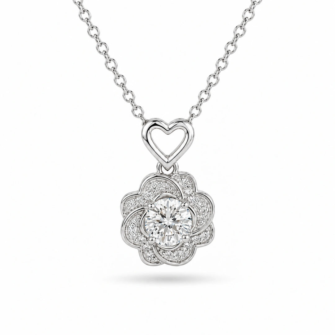Rose Lab Diamond Pendant in 14K White Gold, product visualization