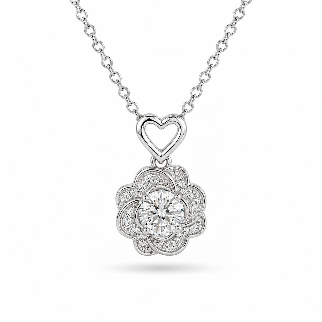 Rose Lab Diamond Pendant in 14K White Gold