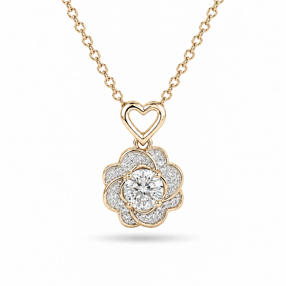 Rose Lab Diamond Pendant in 14K Yellow Gold