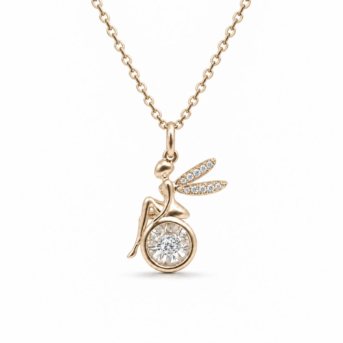 Fairy Pendant with Dancing Lab Diamond in 18K Yellow Gold