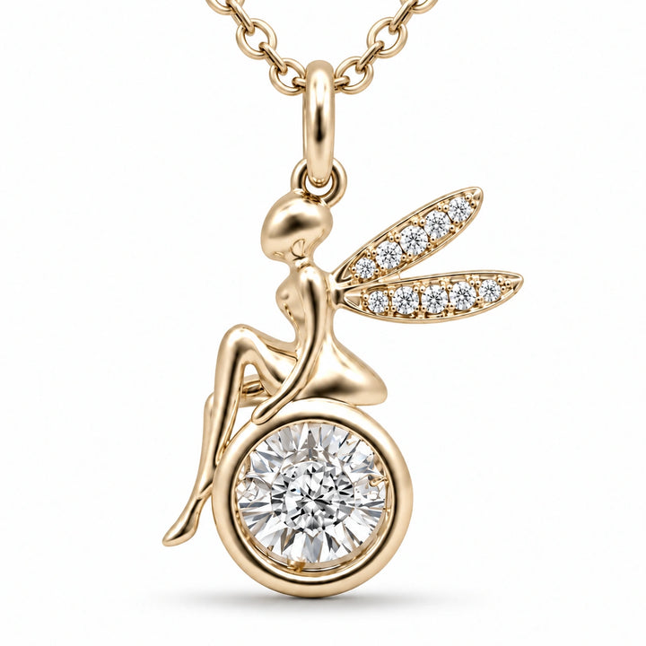 Fairy Pendant with Dancing Lab Diamond close-up detail, product visualization