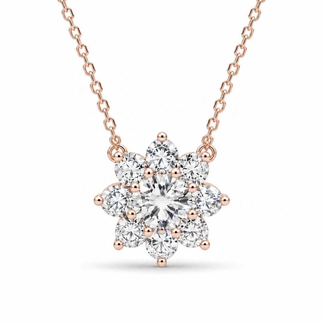 Grand Sunburst Lab Diamond Pendant in 14K Rose Gold, product visualization