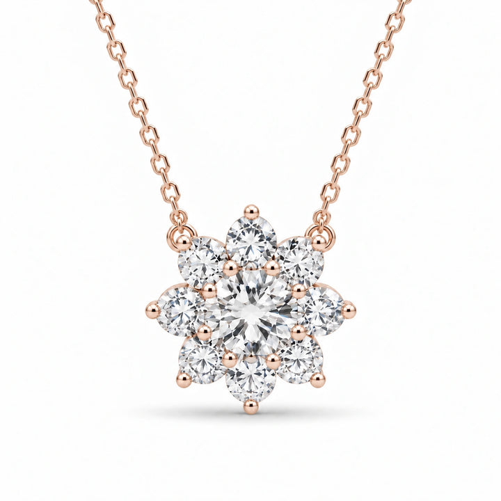 Grand Sunburst Lab Diamond Pendant in 14K Rose Gold, product visualization