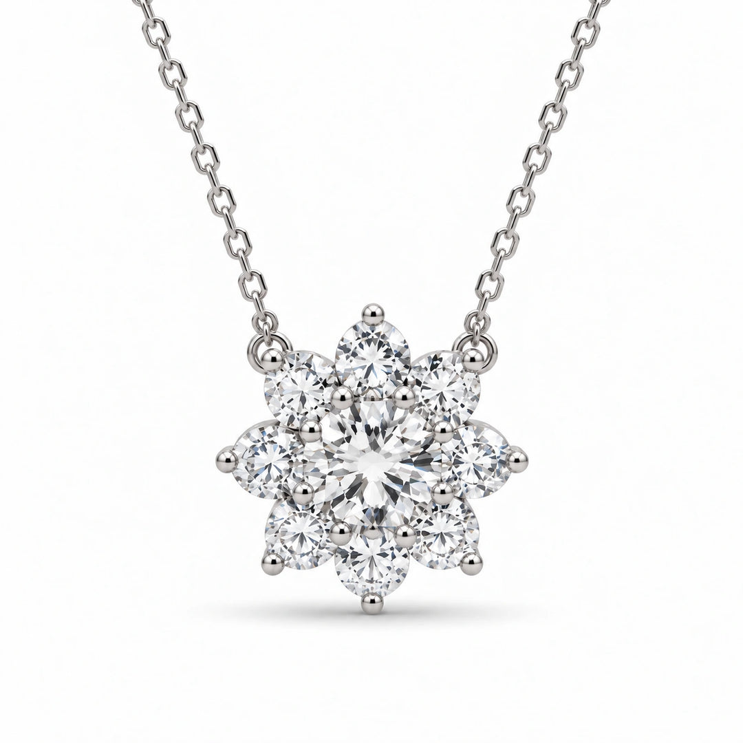 Grand Sunburst Lab Diamond Pendant in 14K White Gold, product visualization