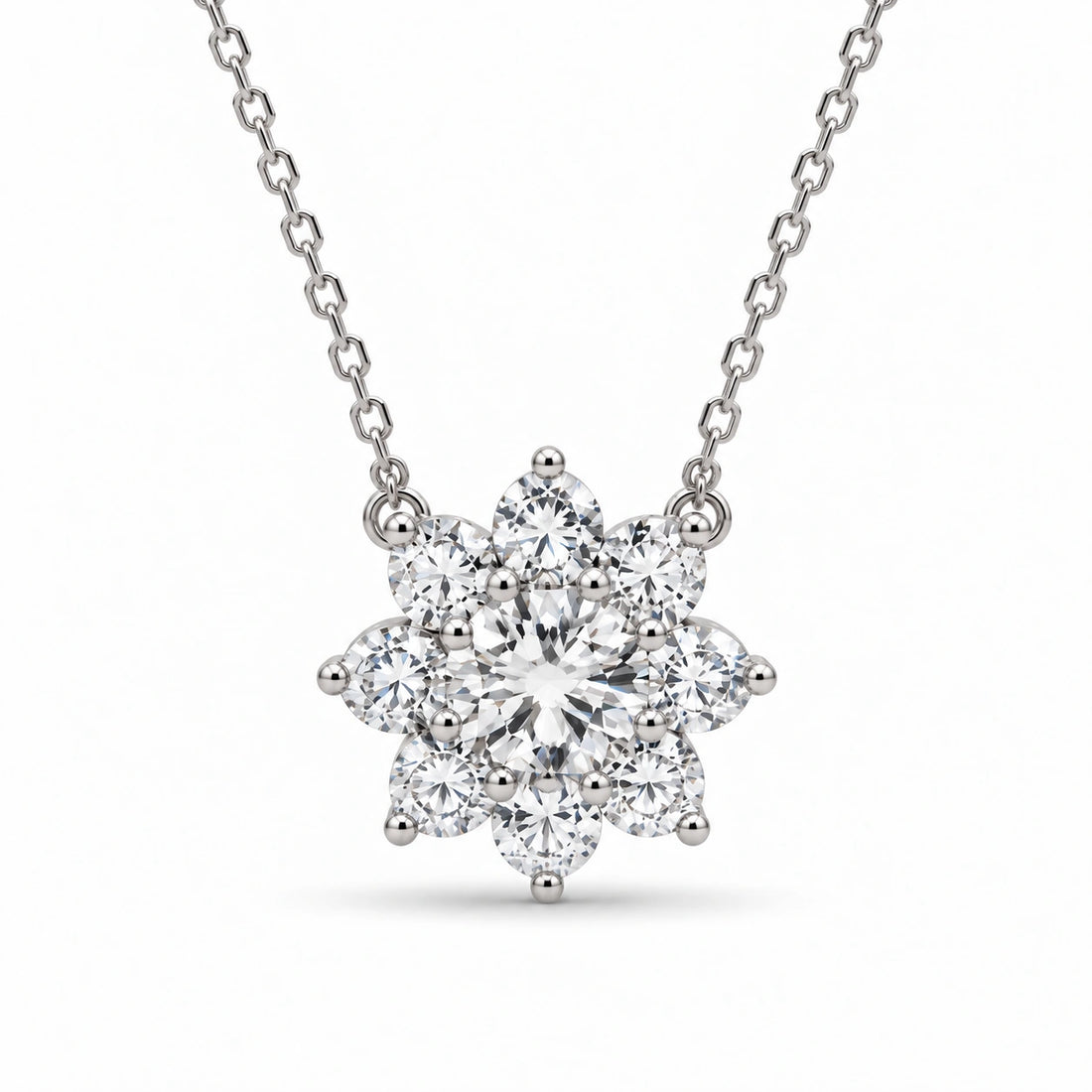 Grand Sunburst Lab Diamond Pendant in 14K White Gold