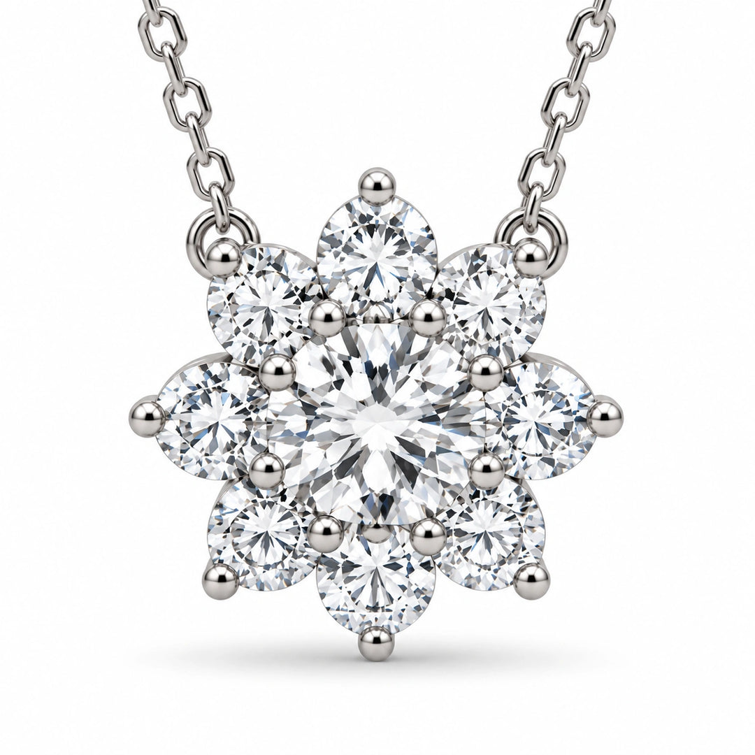 Grand Sunburst Lab Diamond Pendant close-up detail, product visualization