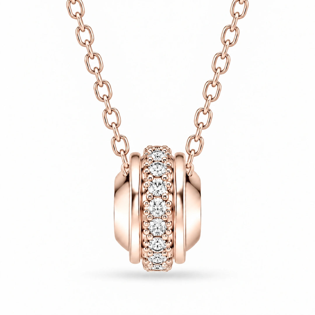 Pavé Stopper Bead Lab Diamond Pendant in 14K Rose Gold, product visualization