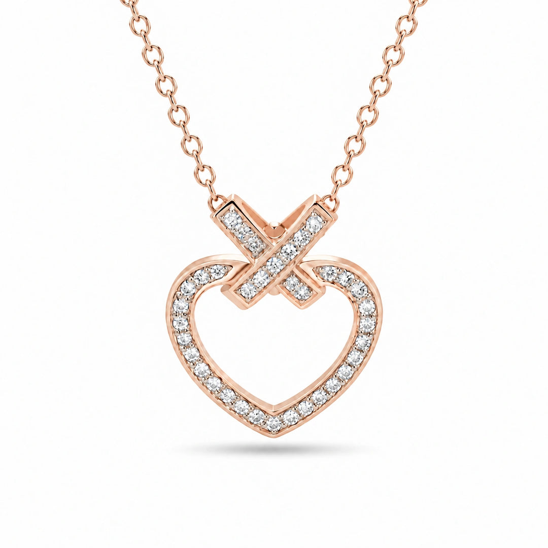 Pavé Heart Lab Diamond Pendant in 14K Rose Gold, product visualization