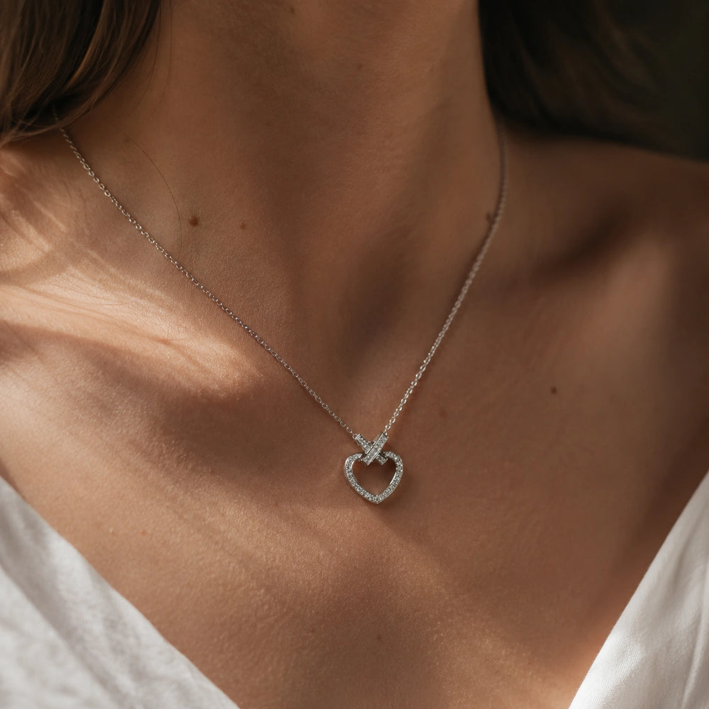 Pavé Heart Lab Diamond Pendant worn on model