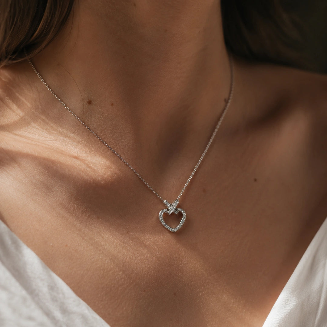 Pavé Heart Lab Diamond Pendant worn on model