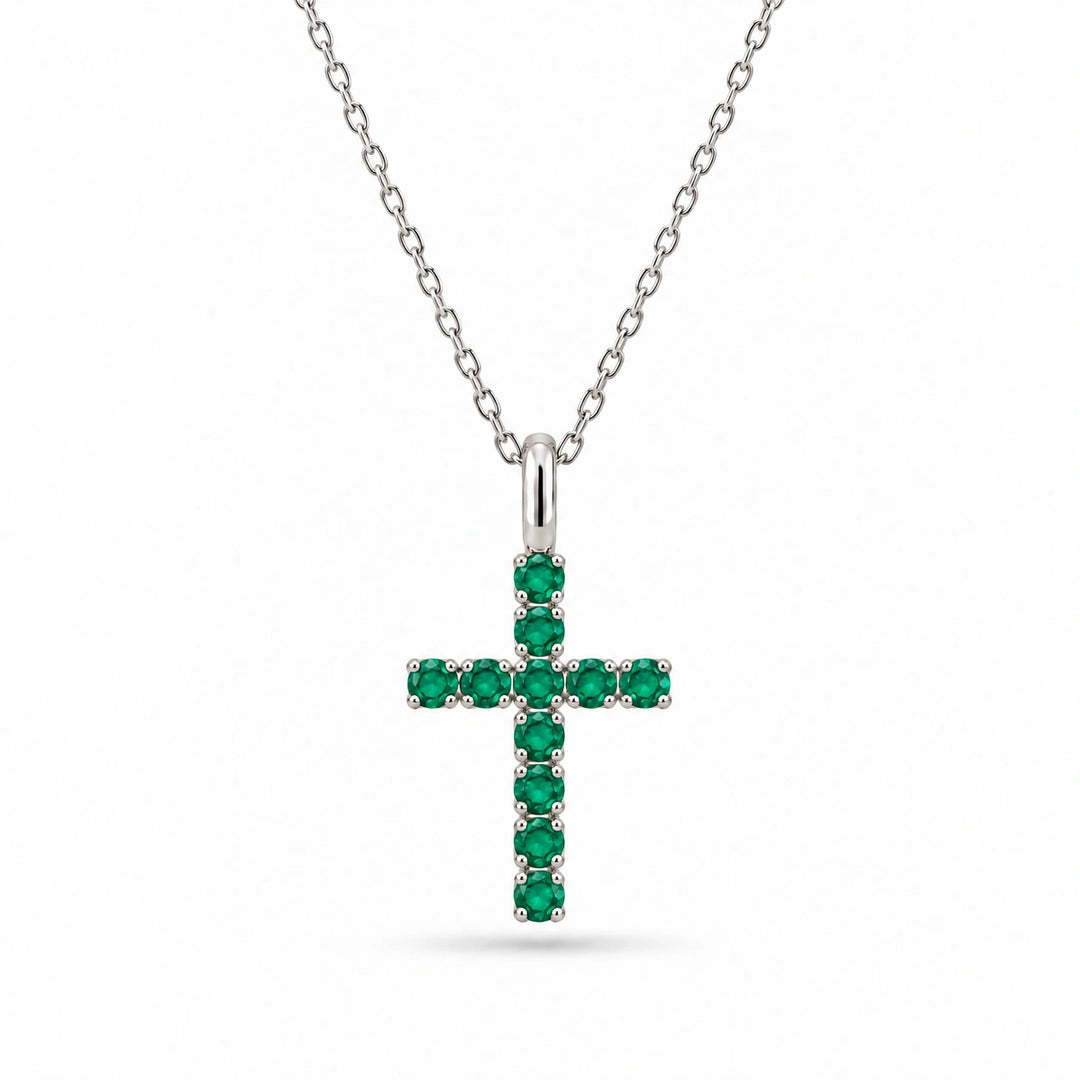Lab Emerald Cross Pendant in Platinum 950, product visualization