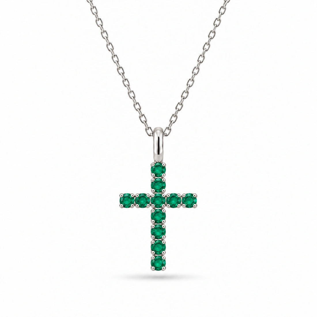 Lab Emerald Cross Pendant in Platinum 950
