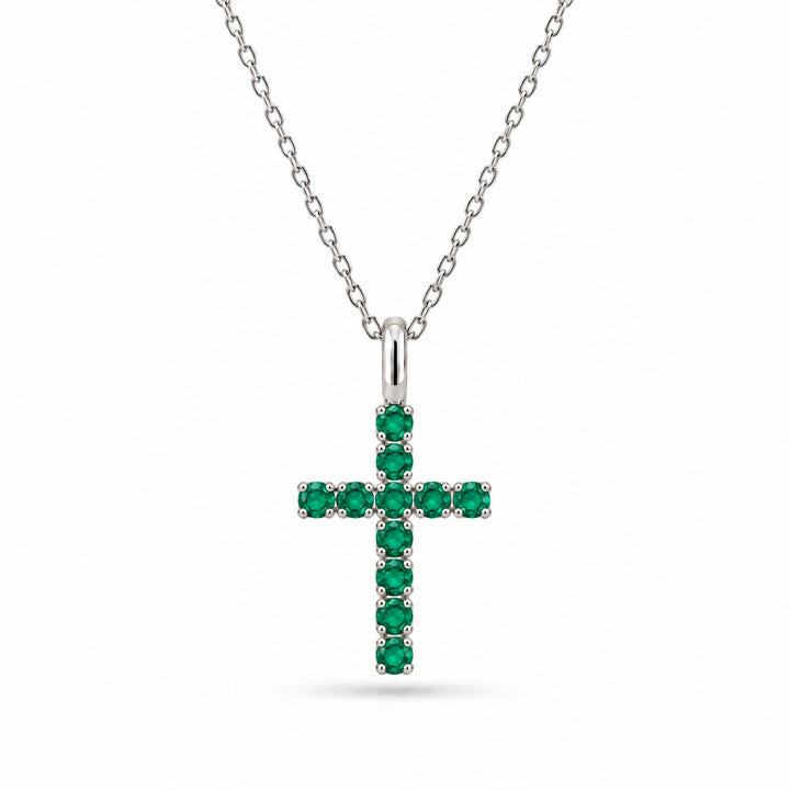 Lab Emerald Cross Pendant in Platinum 950, product visualization