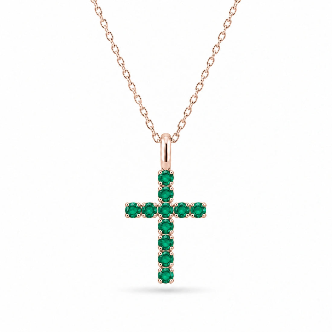 Lab Emerald Cross Pendant in 14K Rose Gold