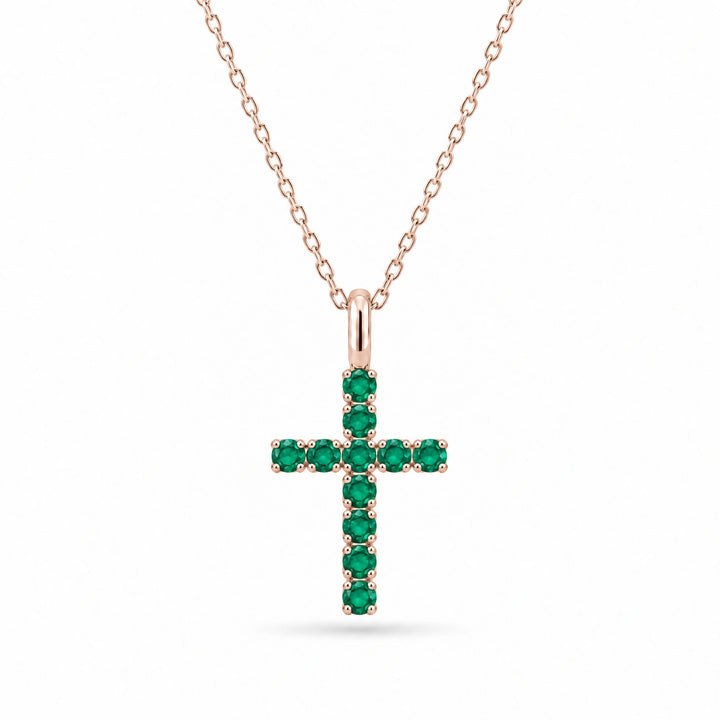 Lab Emerald Cross Pendant in 14K Rose Gold, product visualization