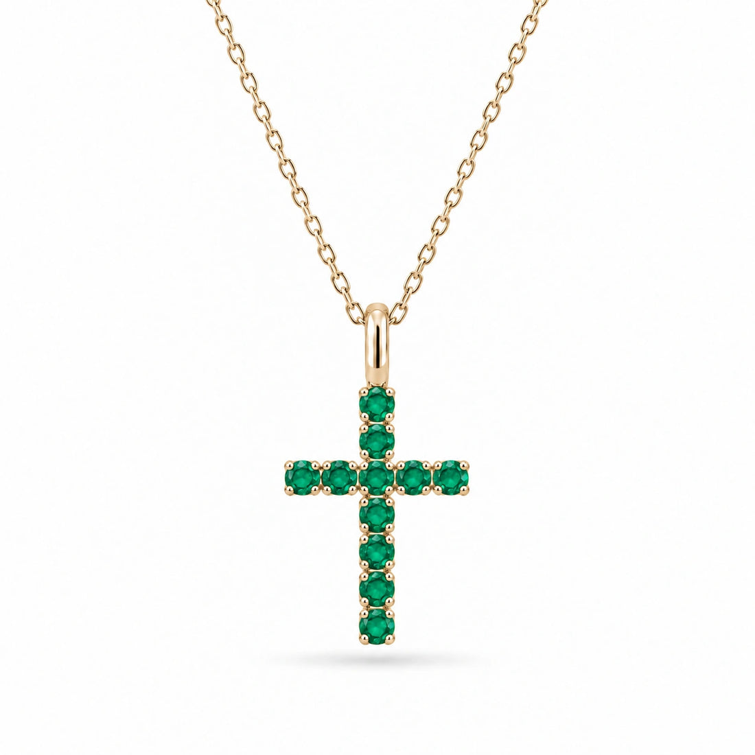 Lab Emerald Cross Pendant in 14K Yellow Gold