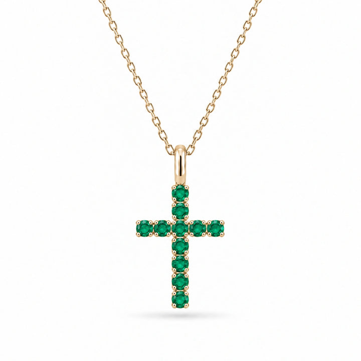 Lab Emerald Cross Pendant in 14K Yellow Gold, product visualization
