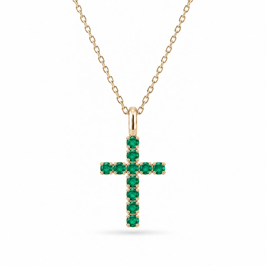Lab Emerald Cross Pendant — 0.80ctw