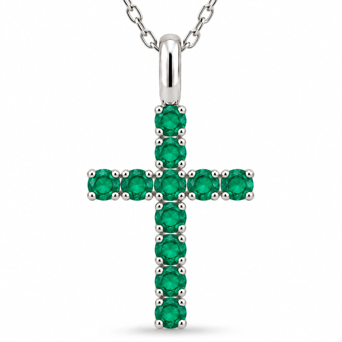 Lab Emerald Cross Pendant close-up detail