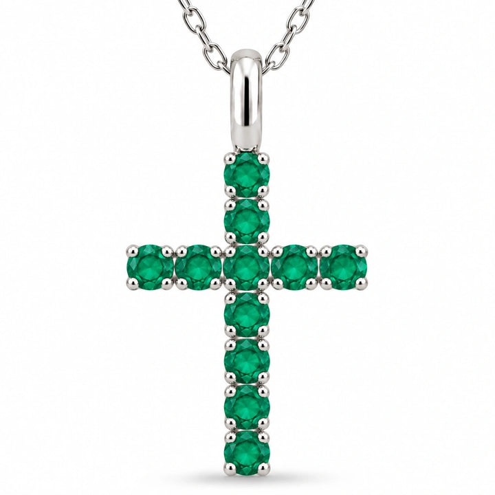 Lab Emerald Cross Pendant close-up detail, product visualization
