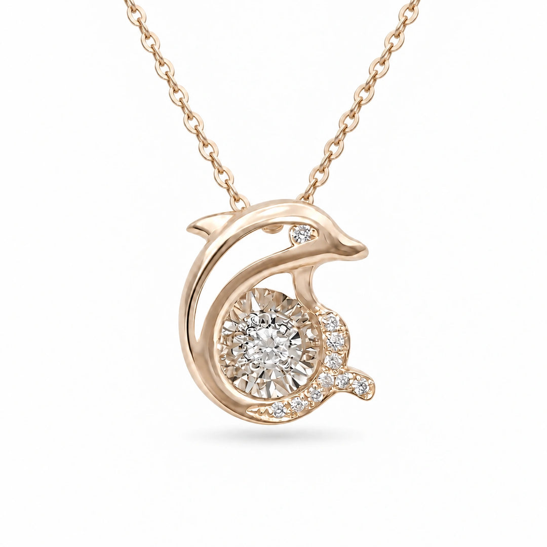 Dolphin Pendant with Dancing Lab Diamond in 14K Yellow Gold, product visualization