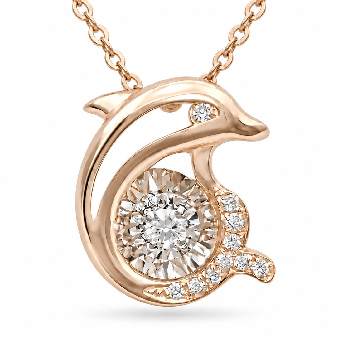 Dolphin Pendant with Dancing Lab Diamond close-up detail