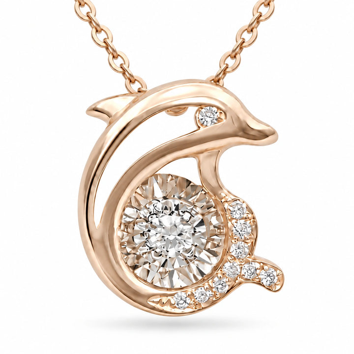 Dolphin Pendant with Dancing Lab Diamond close-up detail, product visualization