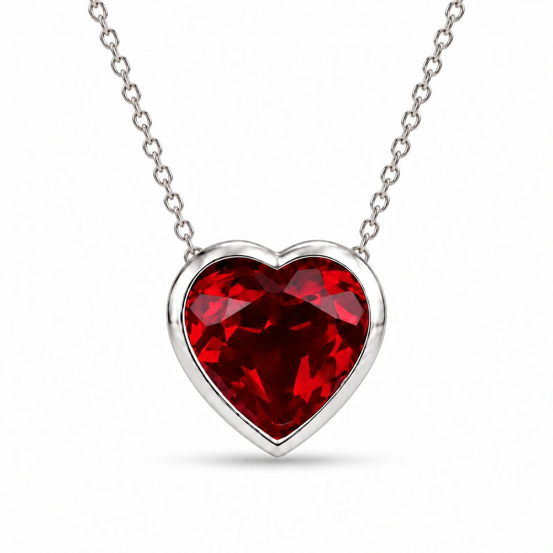 Bezel-Set Heart Lab Ruby Pendant in Platinum 950, product visualization