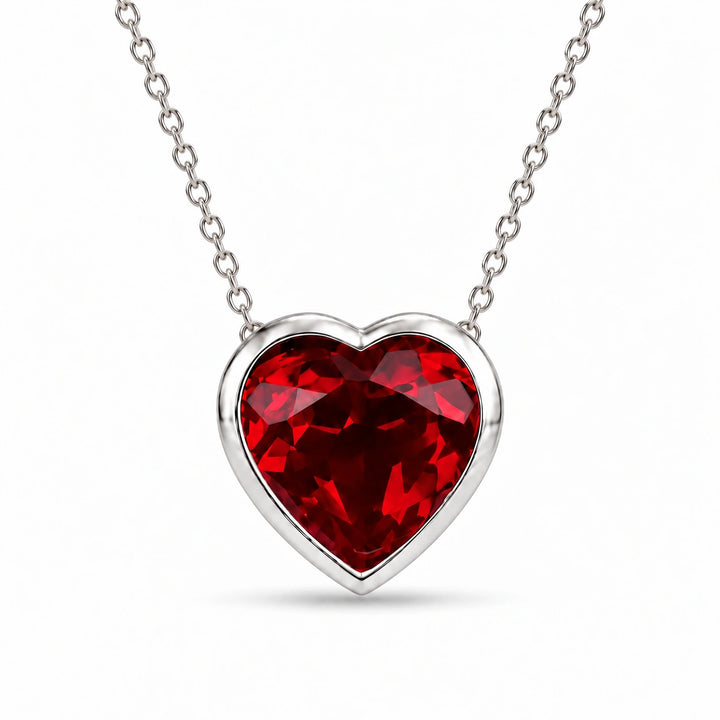 Bezel-Set Heart Lab Ruby Pendant in Platinum 950, product visualization