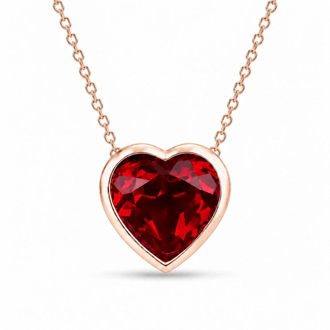 Bezel-Set Heart Lab Ruby Pendant in 14K Rose Gold