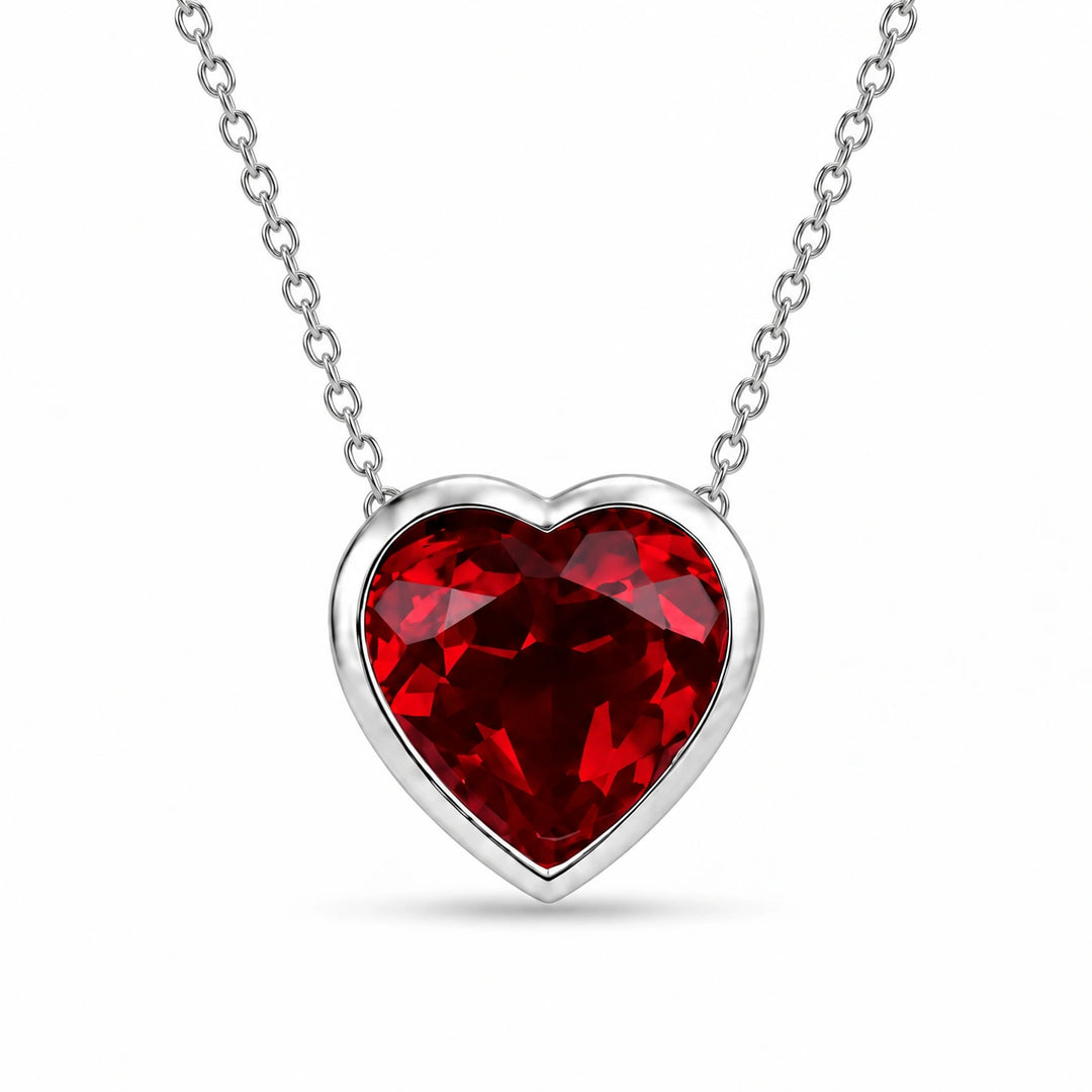 Bezel-Set Heart Lab Ruby Pendant in 14K White Gold, product visualization