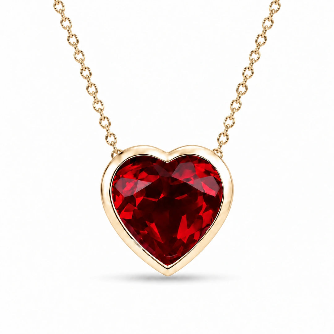 Bezel-Set Heart Lab Ruby Pendant in 14K Yellow Gold, product visualization