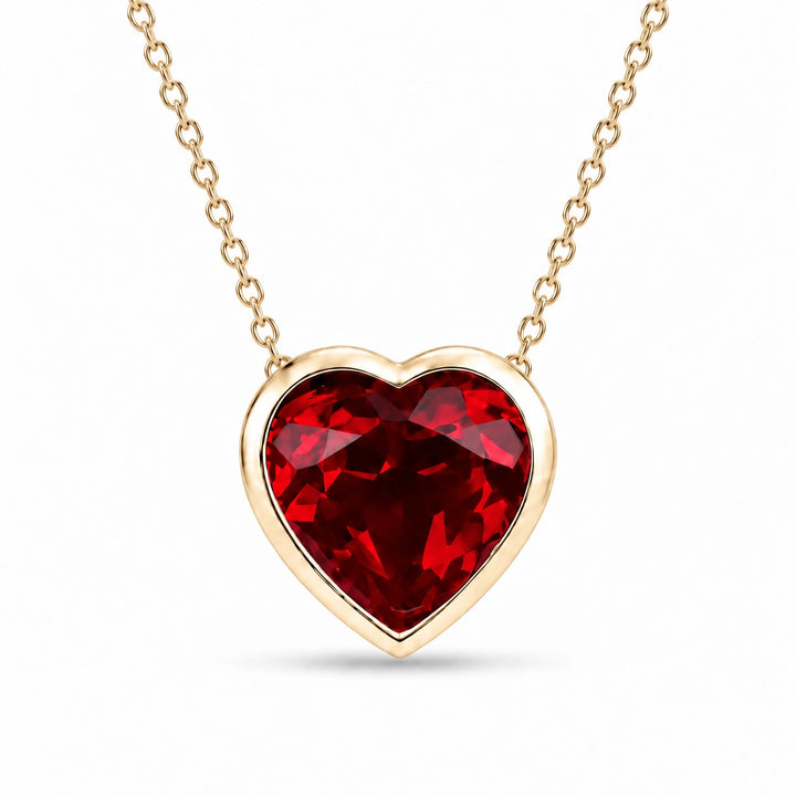 Bezel-Set Heart Lab Ruby Pendant in 14K Yellow Gold, product visualization