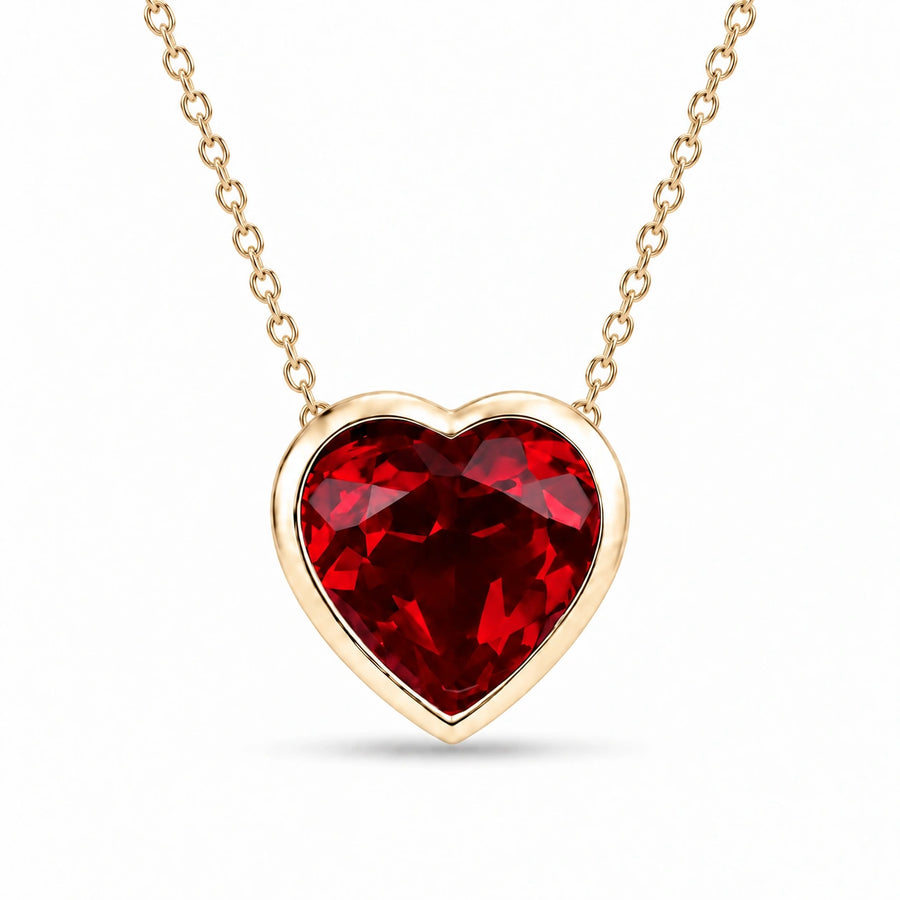 Bezel-Set Heart Lab Ruby Pendant — 2.50ct
