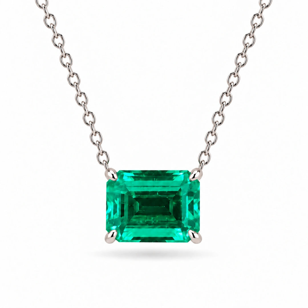 Emerald-Cut Lab Emerald Pendant 3.00ct in Platinum 950, product visualization