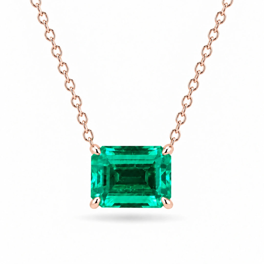 Emerald-Cut Lab Emerald Pendant 3.00ct in 14K Rose Gold, product visualization