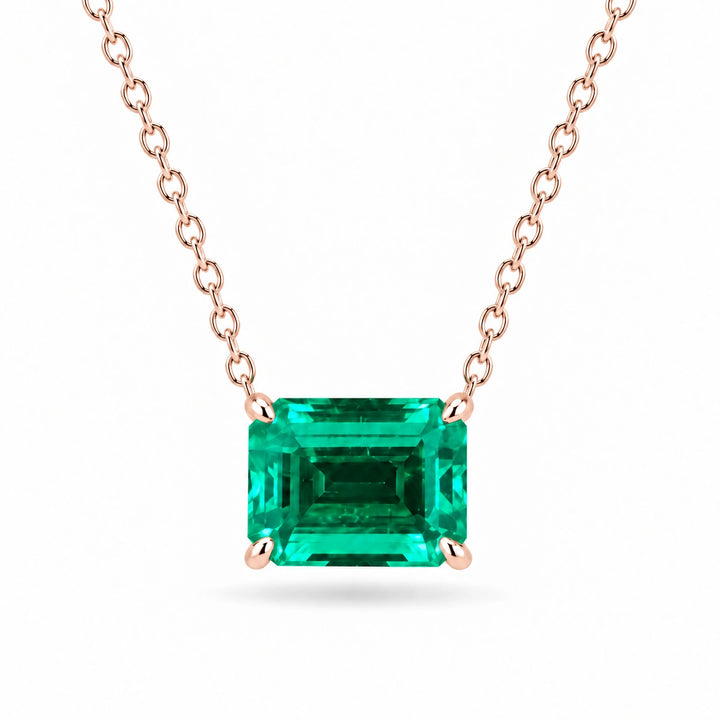 Emerald-Cut Lab Emerald Pendant 3.00ct in 14K Rose Gold, product visualization