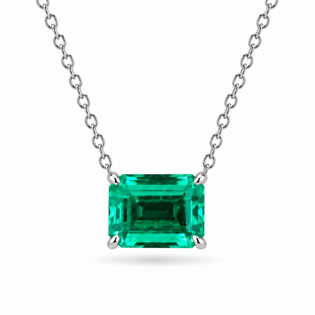 Emerald-Cut Lab Emerald Pendant 3.00ct in 14K White Gold, product visualization