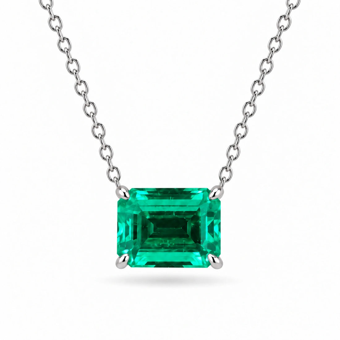 Emerald-Cut Lab Emerald Pendant 3.00ct in 14K White Gold